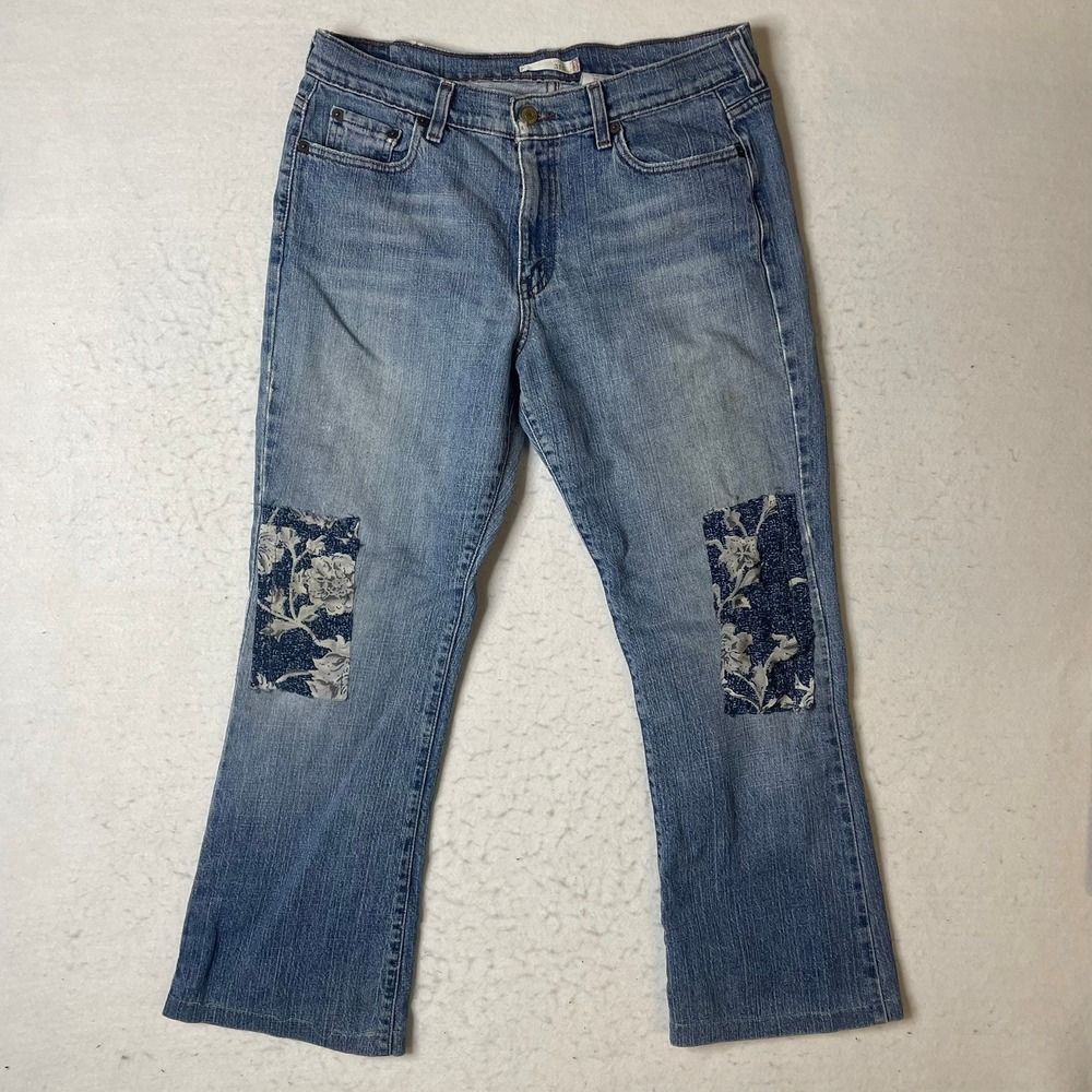 Levi's 515 Bootcut Jeans Women's Size 12M Light Wash Floral Patched Distressed‎